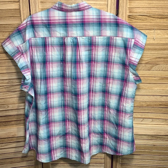 Lee Riders Short/Cap Sleeve Button up Blouse Western Style Plaid Size 4X - Picture 6 of 9